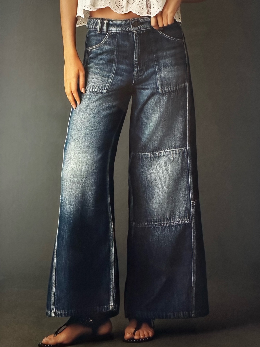 New with Tag! Anthropologie Pilcro Wide Leg Patchwork Jeans - Blue sz 30 Tall - Picture 2 of 16